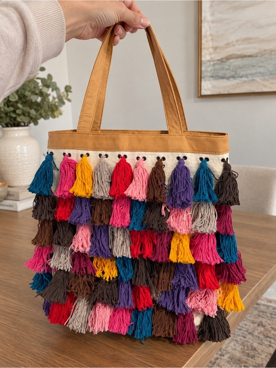 Noonday Collection Handbags - Noonday Collection La Gloria Tassel Fringe Tote Bag Boho Cotton Shoulder Bag